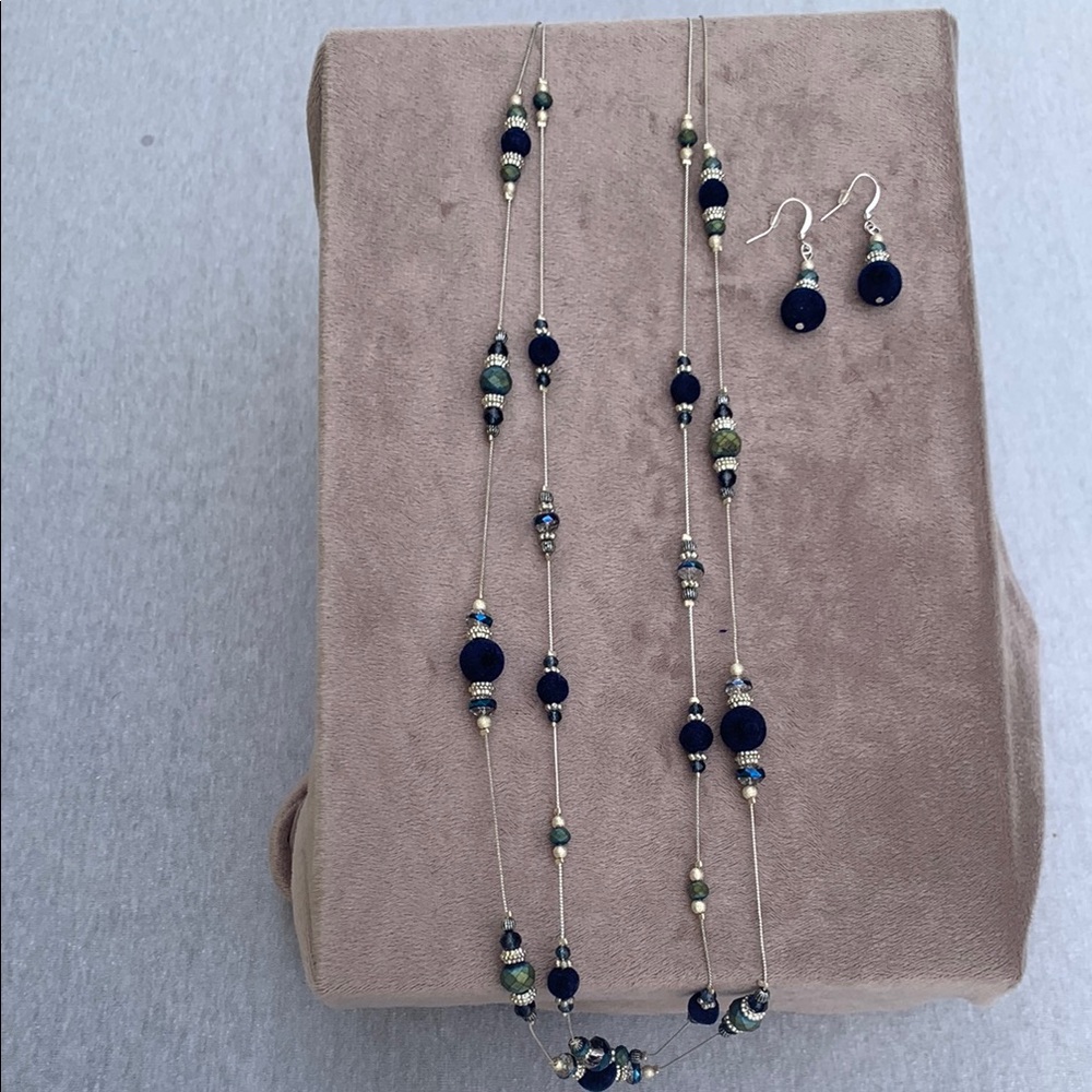 Elegant Blue and Silver Beaded Necklace and Earring Set